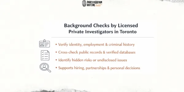 Text: Background Checks by Licensed Private Investigators in Toronto