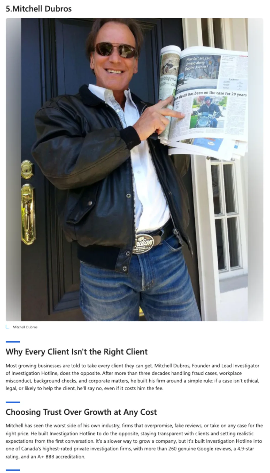 Mitchell Dubros, Private Investigator, Featured on MSN