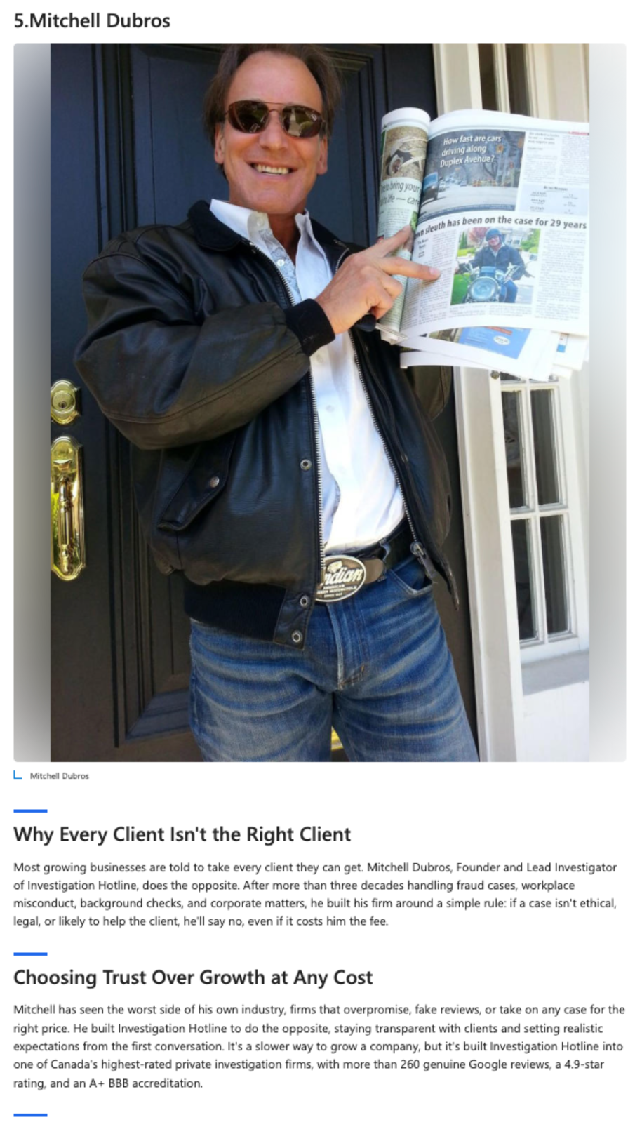 Mitchell Dubros private investigator featured on MSN